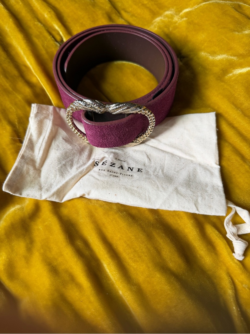 Sezane Plum Suede Belt with Twisted Gold-Tone Buckle - Picture 4 of 7